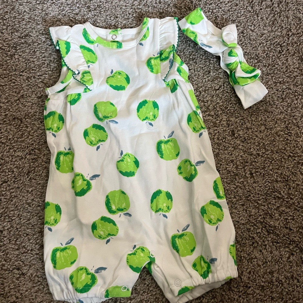 Green Apple Print Kids One Piece